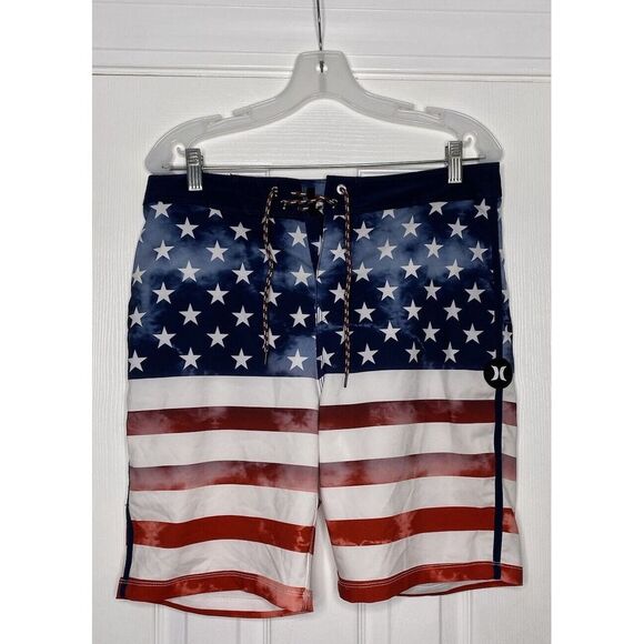 Hurley Phantom Mens 8.5" Board Shorts Swim Size 30‎ USA Flag Patriotic- Read - Picture 1 of 9
